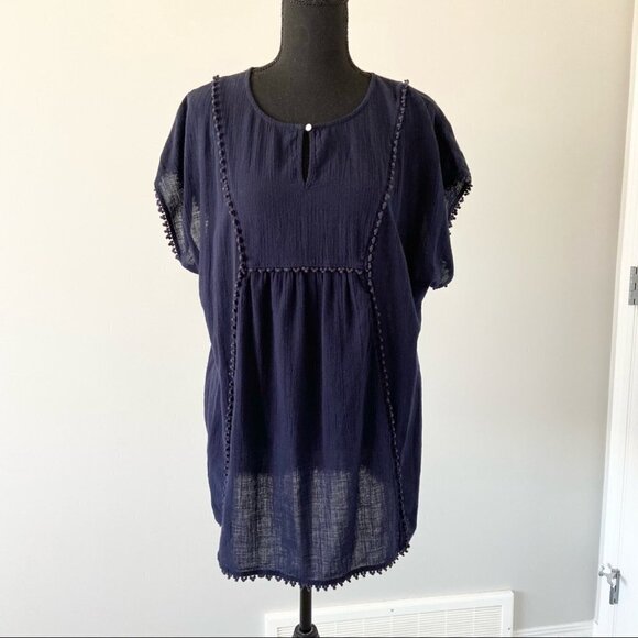 J. Crew Pom Pom Navy Beach Cover Up Tunic Top - Picture 3 of 14